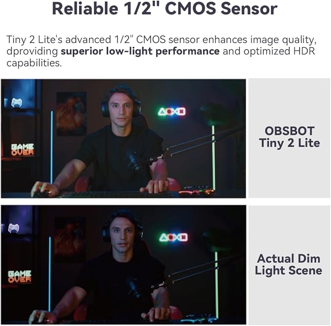 OBSBOT Tiny 2 Lite PTZ 4K Webcam 1080P@60fps HDR PC Camera with AI Tracking Micros with AI Noise Cancellation Tripod Gesture Control Auto Focus Plug &amp Play Ideal for Gaming or Streaming