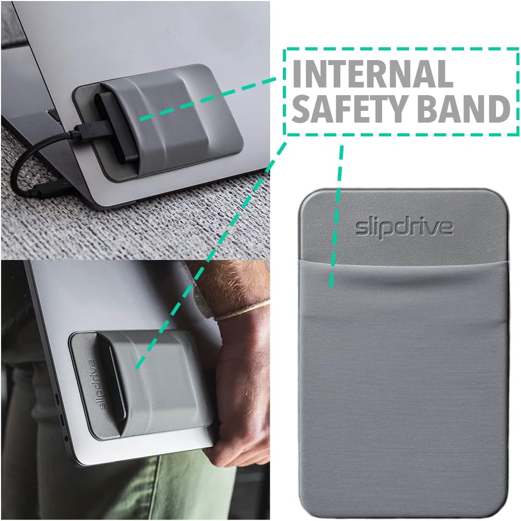 Slipdrive - Portable Hard Drive Sleeve for Laptop - SSD Solid State Drive - Reusable Adhesive - 5” x 3.2” Stick on External Hard Drive Carrying Case - Travel Pocket Pouch (Small, Gray)