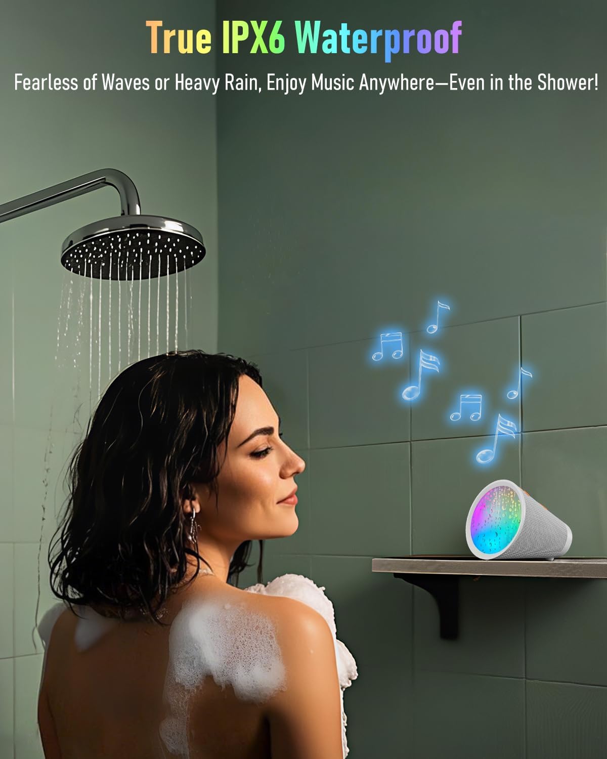Portable Bluetooth Speaker Wireless with 9 Color Lights, 20H Playtime, Stereo Pairing, Deep Bass, IPX6 Waterproof, Bluetooth 5.3, Small Speaker for Home, Party, Outdoor, Camping, Beach, Gift