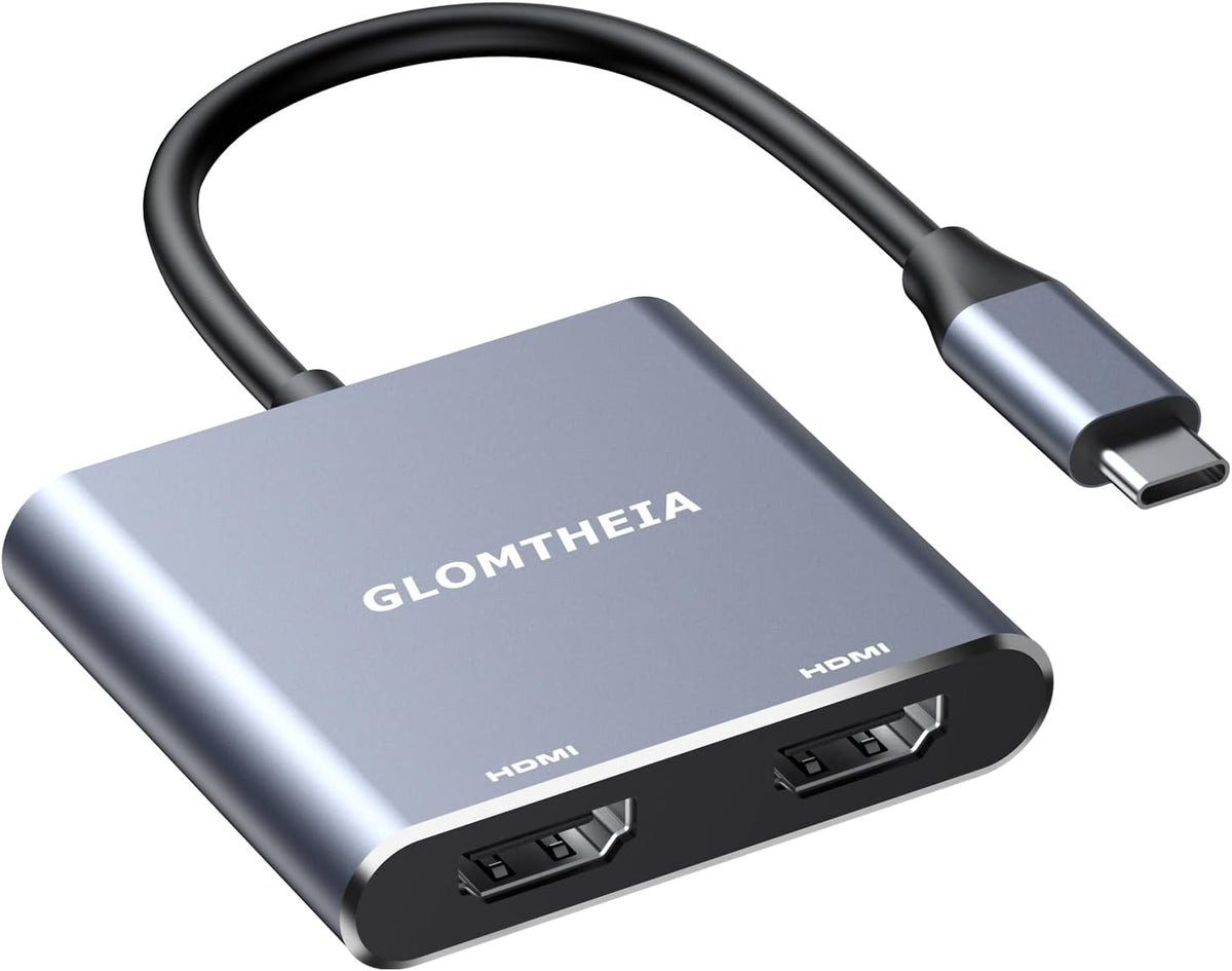 Glomtheia 2 1 2 4K@30Hz 4K@60Hz Dual HDMI Adapter for Monitors Extended Display in Out, USB C to HDMI Splitter
