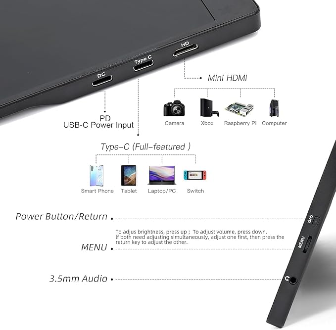 14 Portable Touchscreen Travel Monitor 1920 * 1200P IPS/HDR Laptop Screen Extender for Gaming and Computer Display Compatible with Laptop PC Phone PS4/PS5 Switch