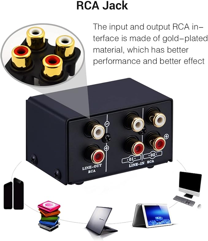 JINGFENG Audio Switcher 2 in 1 Out/1 in 2 Out A/B Switch Stereo Audio Splitter Box with No Distortion Jack for Switching Between Computer Speakers and Headphones