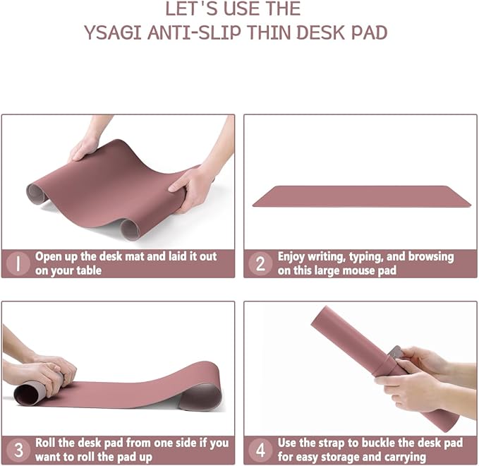YSAGi Non-Slip Leather Desk Pad Blotter, Waterproof Laptop Computer Desk Keyboard Mat, Table Protector Mat, Large Mouse Pad for Office/Work/Home/Decor(Dark Pink, 31.5" x 15.7")