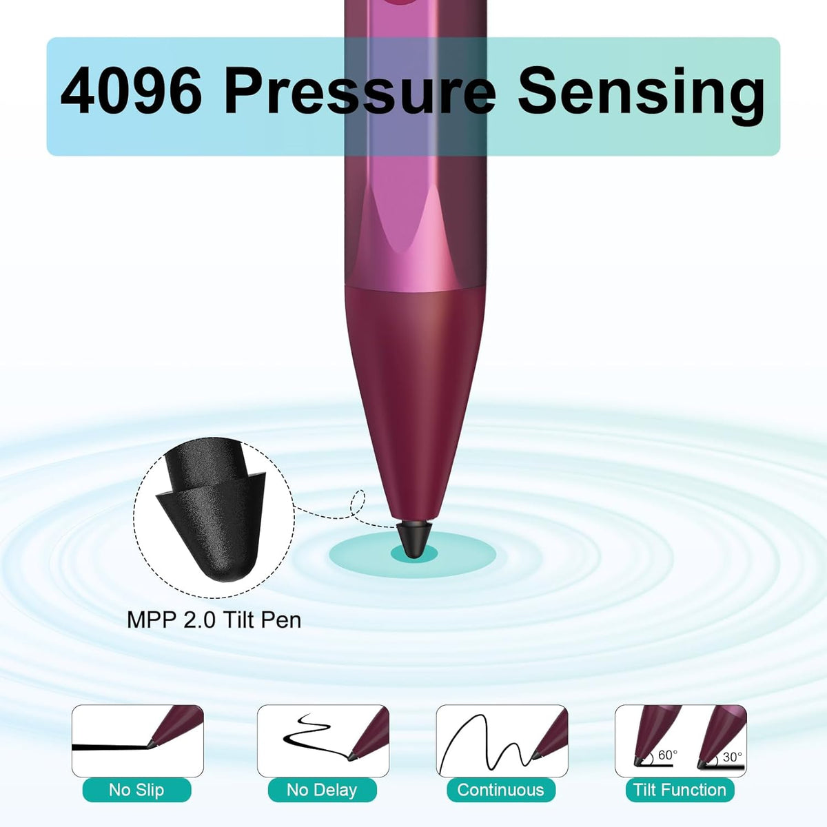 Stylus for HP Envy X360 Pavilion x360 Specter X360 Spectre x2 Envy x2 Touchscreen Laptop Rechargeable MPP 2.0 Tilt Pencil 4096 Pressure Sensitivity Using The Microsoft MPP Protocol, Red