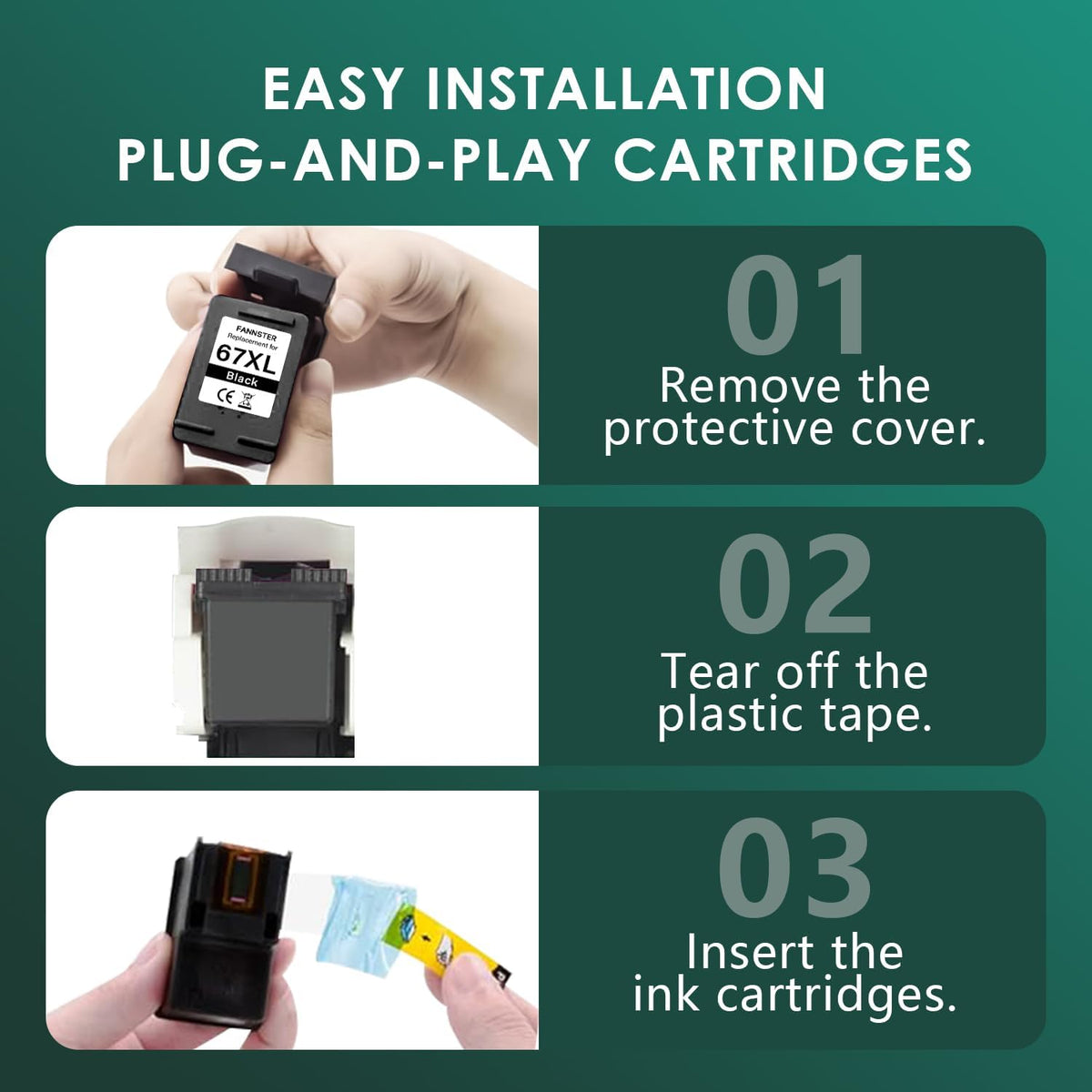67XL Ink Cartridges Black Color Combo Pack Replacement for Ink 67 67XL 67XXL DeskJet 2755e 2755 2700e 2700 2734e 4155e Envy 6055e 6400 6000 Envy Pro 6458 Printer 1 Black