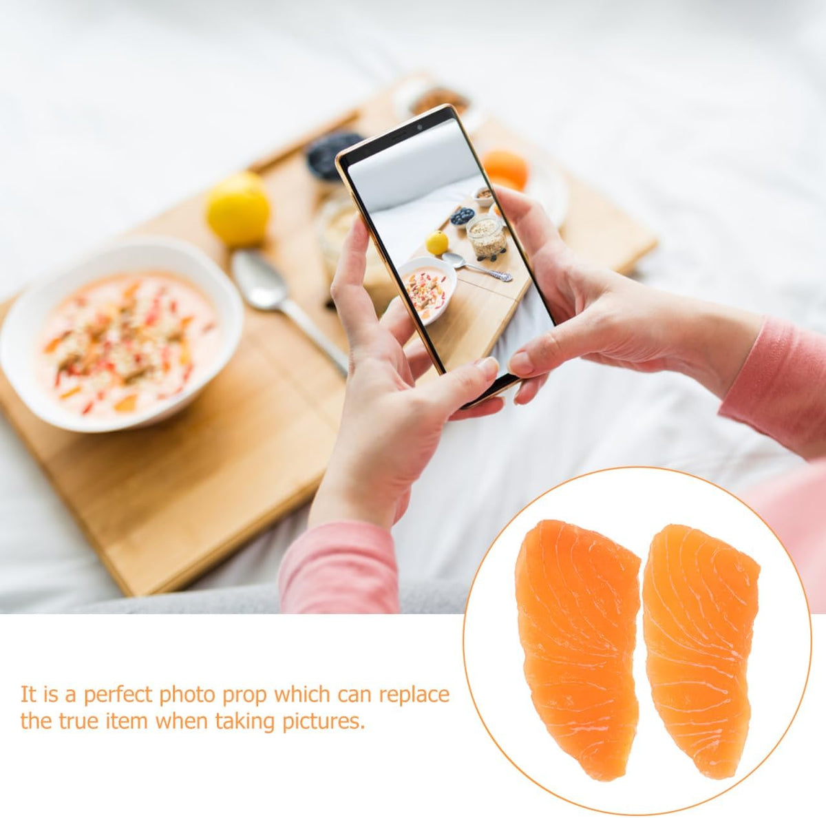 2pcs Garneck Simulated Salmon Slices Fake Food Model Realistic Meat Display Prop for Sushi Shop Restaurant Decor
