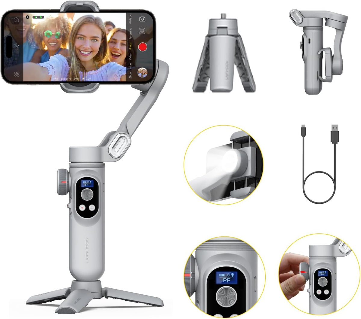 Gimbal Stabilizer for Smartphone, 3-Axis Portable iPhone Gimbal w/OLED Display for iPhone/Andriod, Phone Gimbal with Face/Object Tracking for Tiktok YouTube Vlog-Smart X Pro Gray