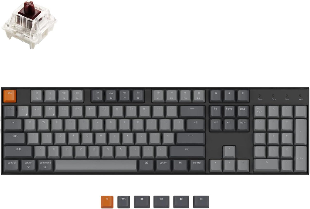 Keychron K10 Full Size Layout White LED Backlit Hot-Swappable Mechanical Keyboard for Mac Windows, Multitasking 104-Key Bluetooth Wireless/USB Wired Computer Keyboard with K Pro Brown Switch