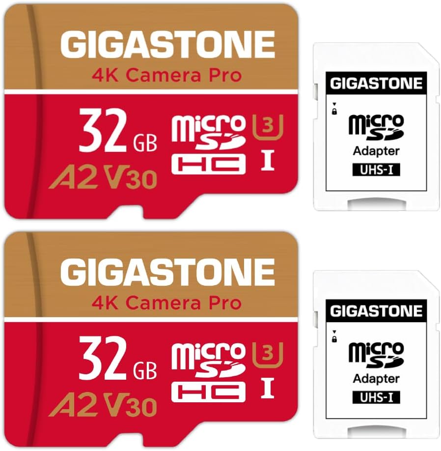 Gigastone 5-Years 32GB 2-Pack, 4K 95/35MB/s U3 A2 V30 Data Recovery Micro SD Card Camera Pro, Compatible with GoPro