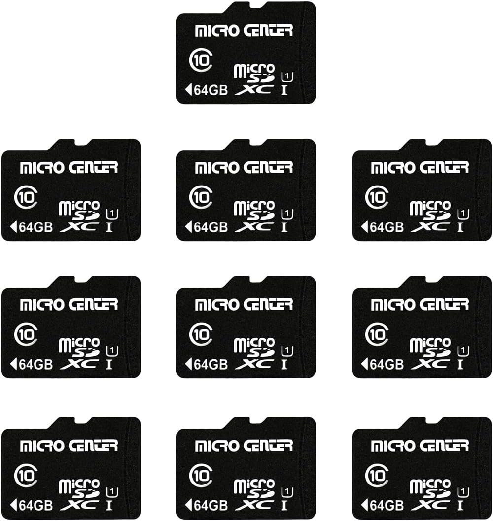Micro Center 64GB Class 10 MicroSDXC Flash Memory Card 10 Pack with Adapter for Mobile Device Storage Phone, Tablet, Drone & Full HD Video Recording - 80MB/s UHS-I, C10, U1 (10 Pack)