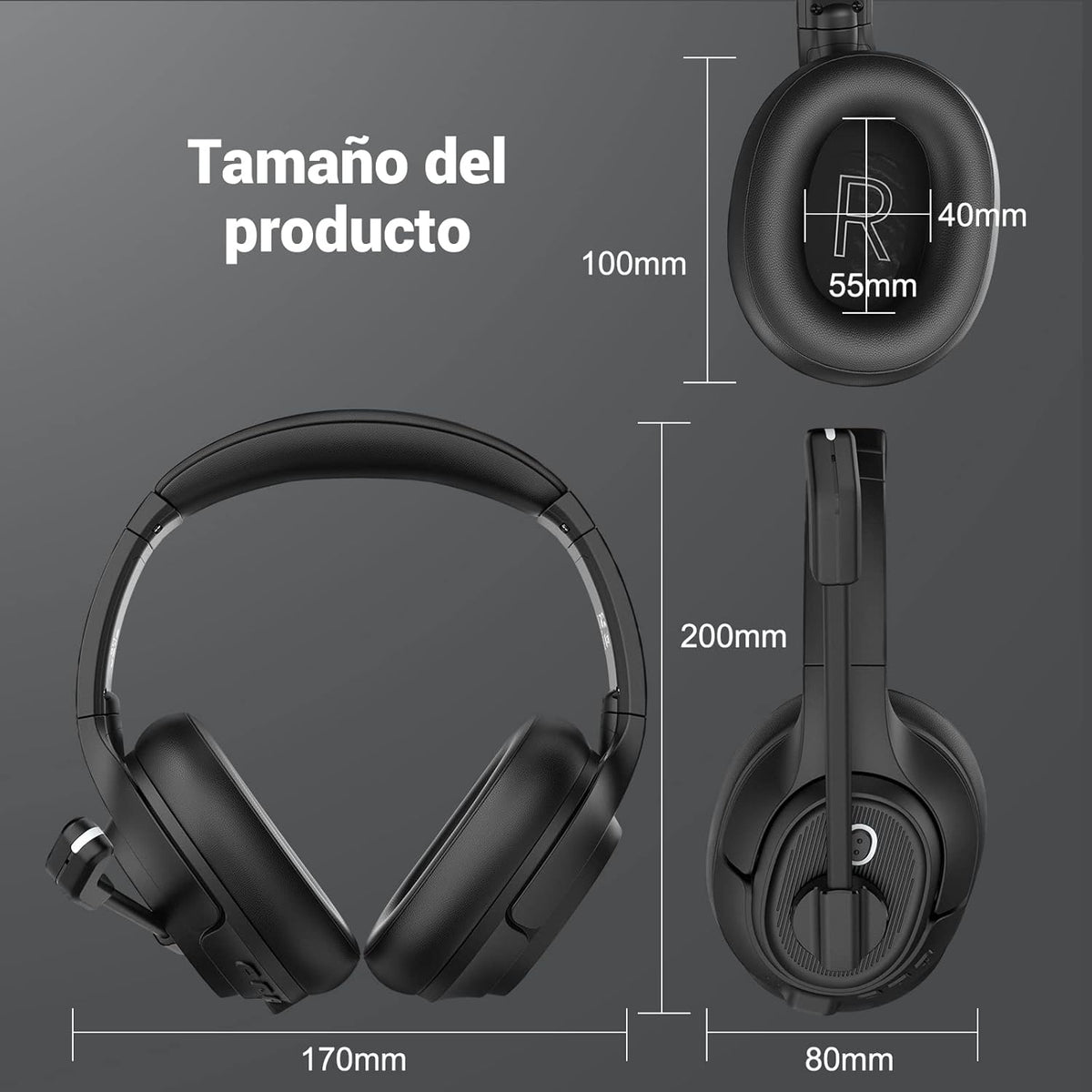 Bluetooth Headset for PC, Wireless Computer Headphone with AI-Powered Environmental Noise Cancelling Microphone & 2.4G USB Dongle, 55H Playtime, Over Ear Comfort Office Headset for Work, Laptop, Zoom