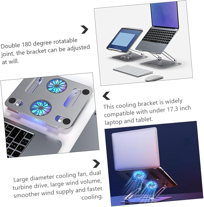 Gadpiparty Adjustable Laptop Cooling Pad with Dual Fans Aluminum Alloy Notebook Cooler Stand for Gaming and Office Use Silver