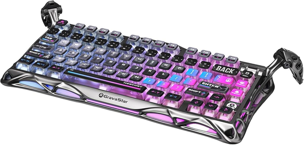 GravaStar Mercury K1 Pro Wireless Mechanical Gaming Keyboard, 75% Layout RGB Custom Keyboard, Electroplated Glossy Frame, Hot-Swappable Linear Switches – Cyberpunk Edition