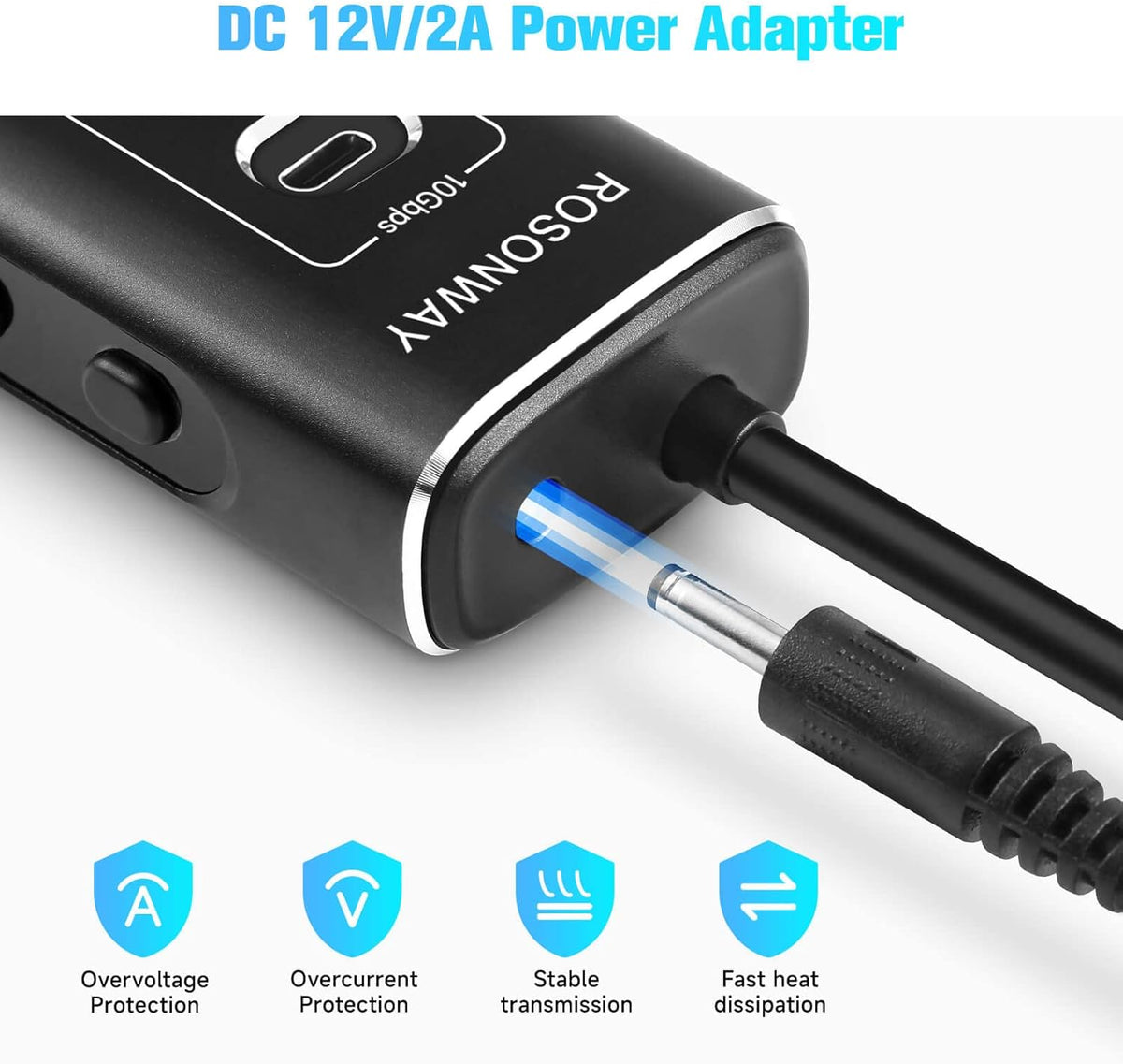 Powered USB Hub, Rosonway 7-Port USB 3.2/USB C Hub with 10Gbps USB-A 3.2, 2 USB-C 3.2, 4 USB 3.0 Ports, Individual Switches and 12V Power Adapter, Aluminum USB Port Expander for Laptop/PC, RSH-A107C