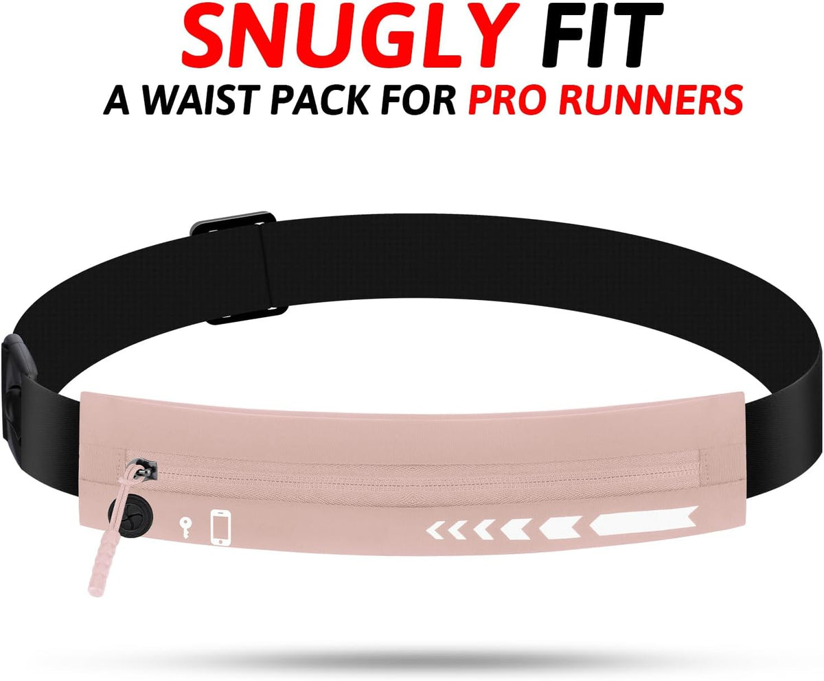 USHAKE Slim Running Belt for Women Men-Runners Phone Holder Fanny Pack, Adjustable, Bounce Free Waist Pouch bag for Workout, Money Belt, Run Gear Accessories Pink