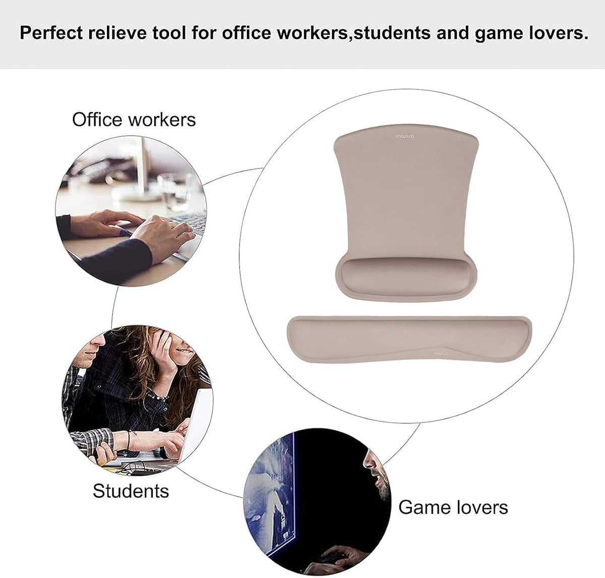 MOSISO Wrist Rest Support for Mouse Pad & Keyboard Set, Ergonomic Mousepad Non-Slip Base Home/Office Pain Relief & Easy Typing Cushion with Neoprene Cloth & Raised Memory Foam, Taupe Brown