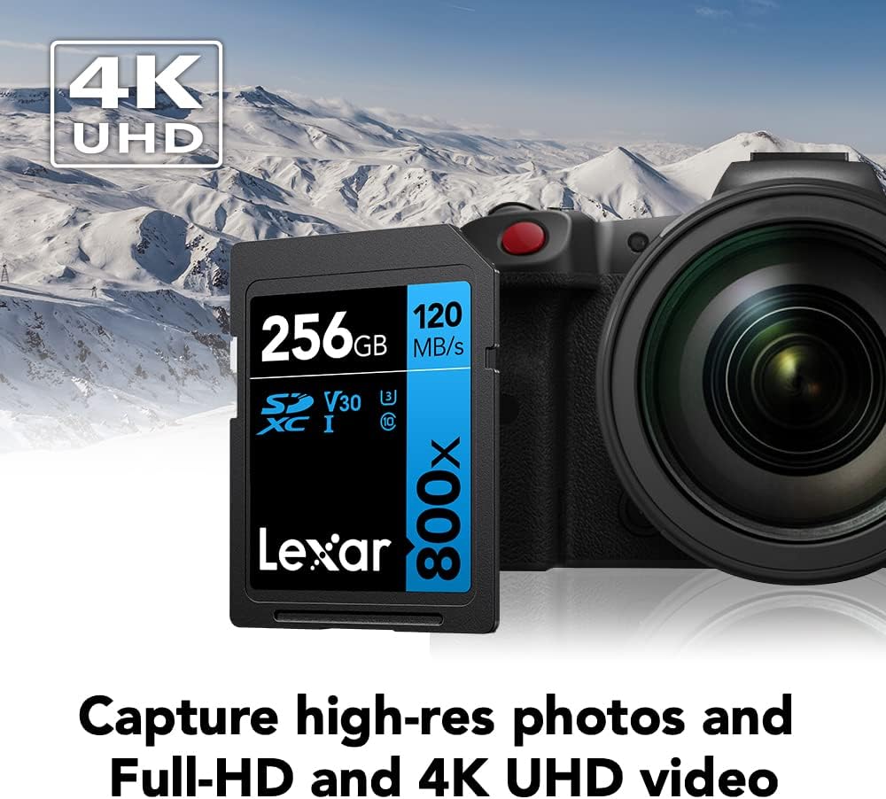 Lexar High-Performance 800x 128GB SDXC UHS-I Memory Card, C10, U3, V30, Full-HD & 4K Video, Up to 120MB/s Read, for Point-and-Shoot Cameras, Mid-Range DSLR, HD Camcorder (LSD0800128G-BNNNU)