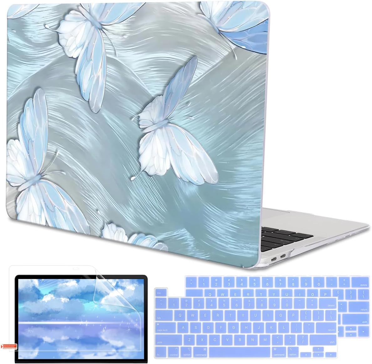 for MacBook Pro Case 13 inch 2022 2021 2020-2016 A2338 M2/M1 A2251 A2289 A2159 A1989 A1706 with Touch ID, Plastic Hard Shell Keyboard Cover Screen Film Webcam Cover, Tin Foil Butterfly