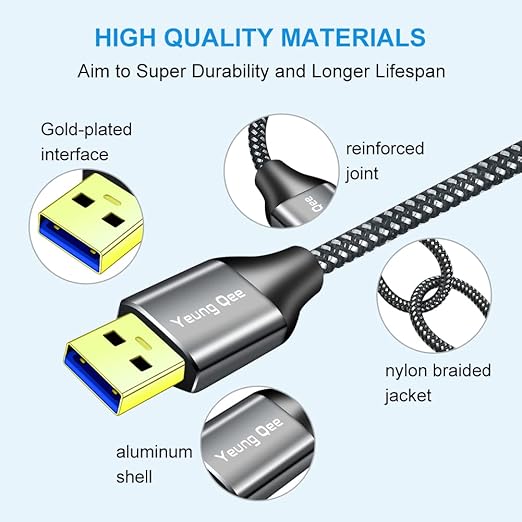 Yeung Qee USB 3.0 A to A Male Cable 6 ft,Super Speed Type A Male to Male Cable USB 3.0 Double End USB Cord for Hard Disk, Cameras,Laptop Cooler, DVD Player and More (6FT/2M)