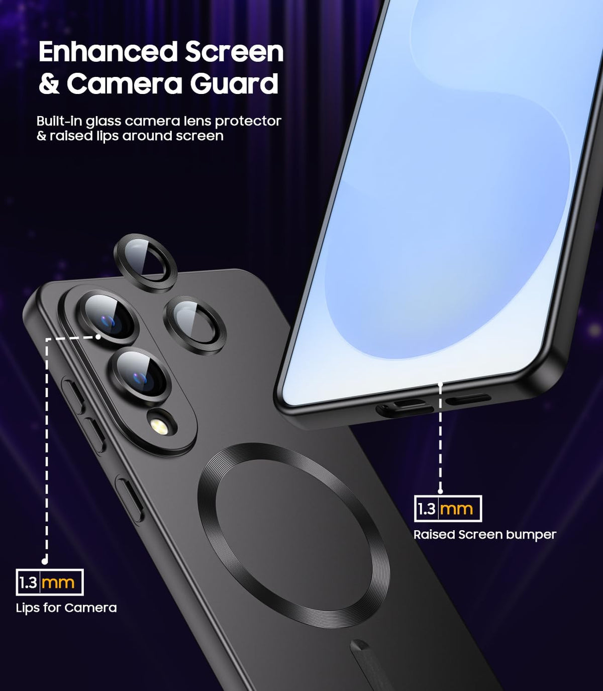 Magnetic for Samsung Galaxy S25 Edge Case [Compatible with MagSafe][Built-in Camera Lens Protector] Slim Soft Silicone Bumper Shockproof Metallic Luster Phone Case (Black)