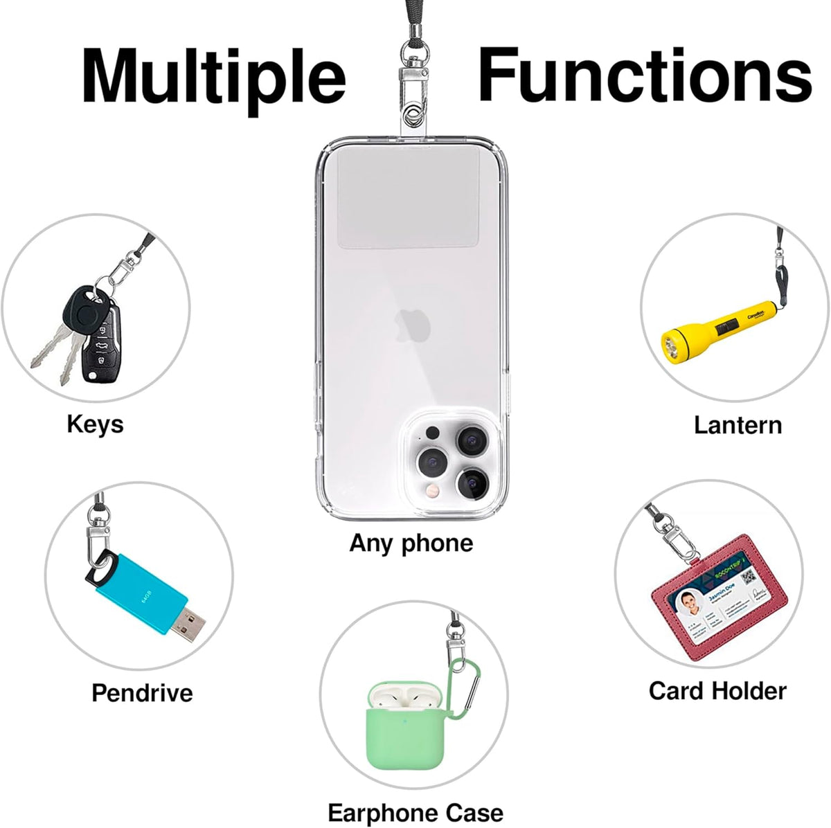 Cell Phone Lanyard [Fluor Green] - Comfortable Universal Smartphone Lanyard - Easy to Use Neck Phone Holder [Clear Patch] - Adjustable Length Phone Strap Crossbody - Fits All Mobile Phones