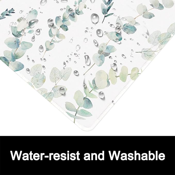 ITNRSIIET Mouse Pad with Stitched Edge Premium Textured Smooth Precise Operation Waterproof Washable Non-Slip Rubber Base Desktop Protection Mat, 10.2×8.3×0.12 inches, Eucalyptus Branches