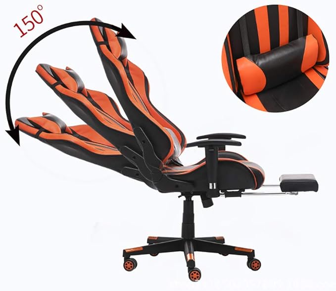 Computer Gaming Chair with Footrest Game Seat Internet Cafe Racing Competitive Office Computer Chair Home Recliner Adjustable Chair Headrest and Lumbar Support E-Sports Swivel ChairYellow