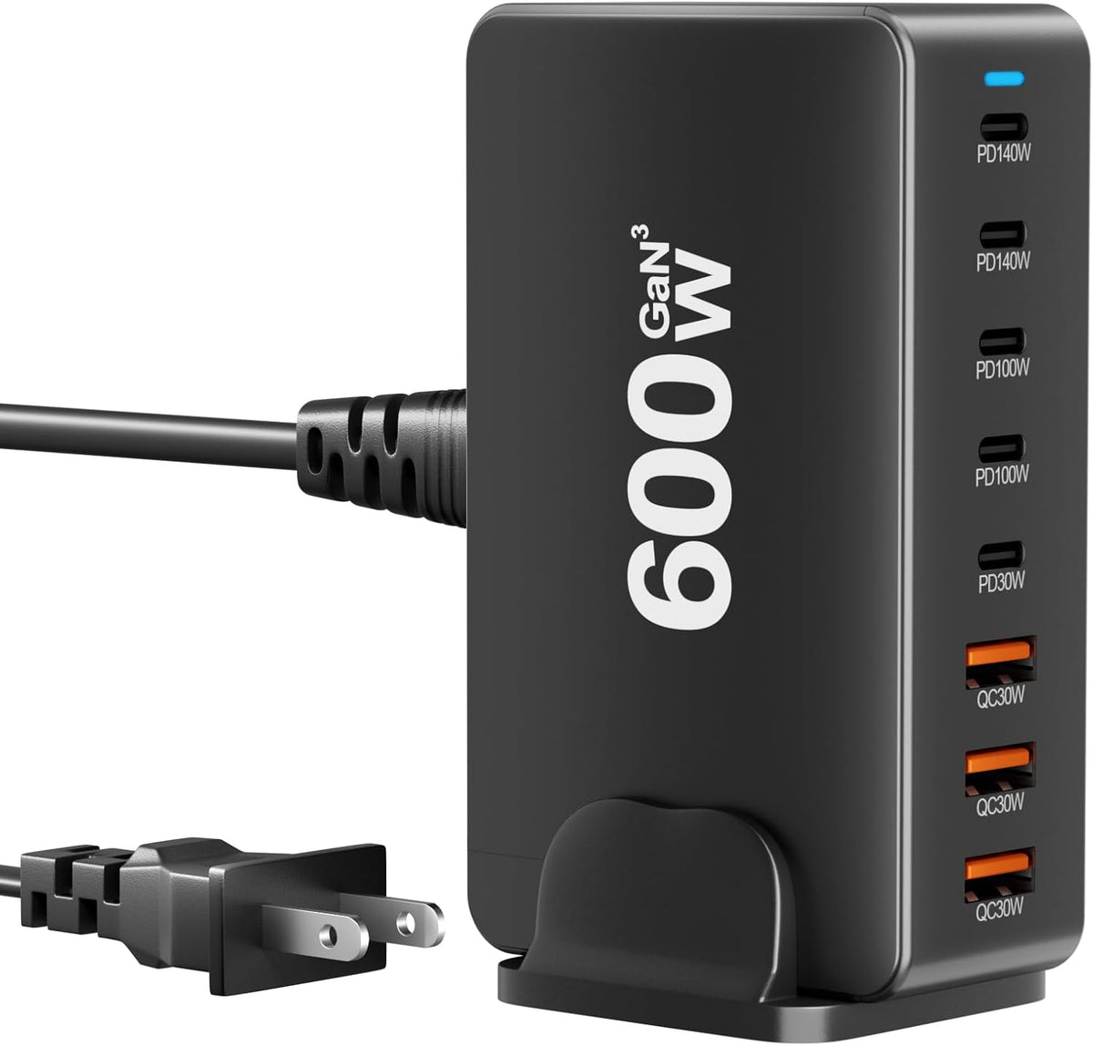 600W USB C Fast Charger Block, 8 Port Charging Station, GaN Ⅲ Multi Port Charging Station Hub for Multiple Devices, Multiport USB Charger Station Compatible with MacBook iPhone iPad Dell