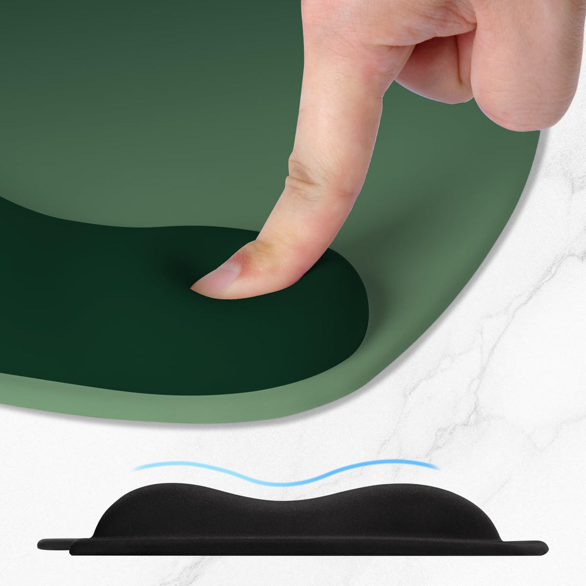 ITNRSIIET Ergonomic Mouse Pad, Cushioned Gel Wrist Rest, Non-Slip Base, Smooth Surface, Cute Multi-Color, 9.5 x 8.2 in, Deep Green Gradient