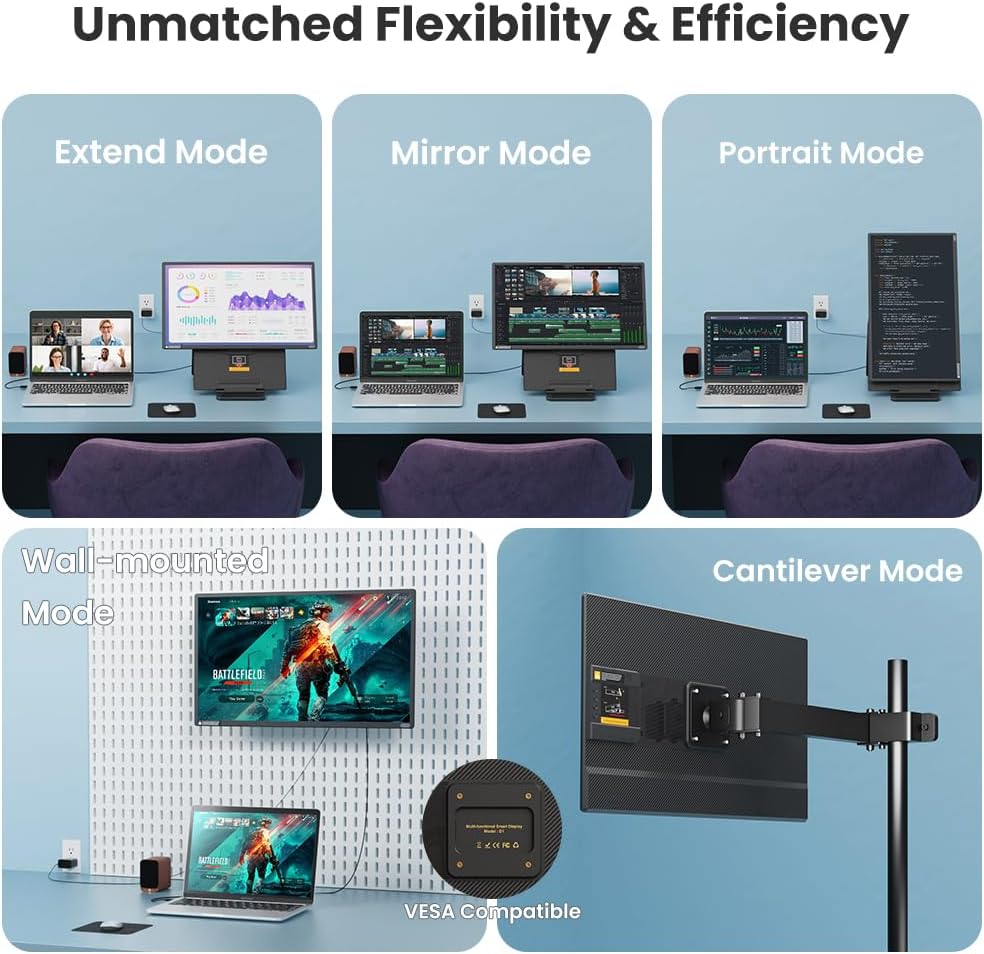 Hyangin 2025 Upgraded 24 Inch Large Portable Monitor for Laptop,1080P FHD 100Hz Portable Screen,120% sRGB IPS Portable Second Monitor with Adjustable Stand for Laptop, MacBook, Phones