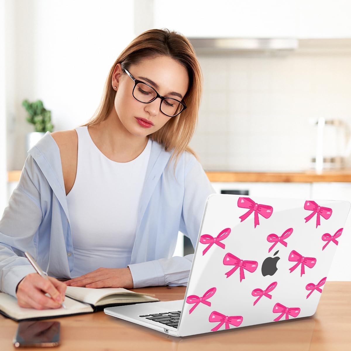 Teryeefi Designed Case for MacBook Air 15 Inch M4 A3241/M3 A3114 /M2 A2941 2023 2024 2025 Released, Printed Plastic Hard Shell Cover with Keyboard Skin & Type C Adapter, Bows-A