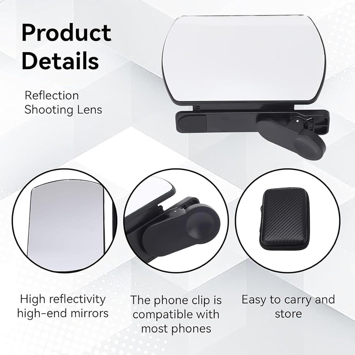 Mirror Effect Lens - Capture Stunning Reflections Instantly, Smartphone Camera Mirror Reflection Clip Kit, Adjustable HD Glass Smartphone Photography Flip Mirror, for Travel Photography (Black)