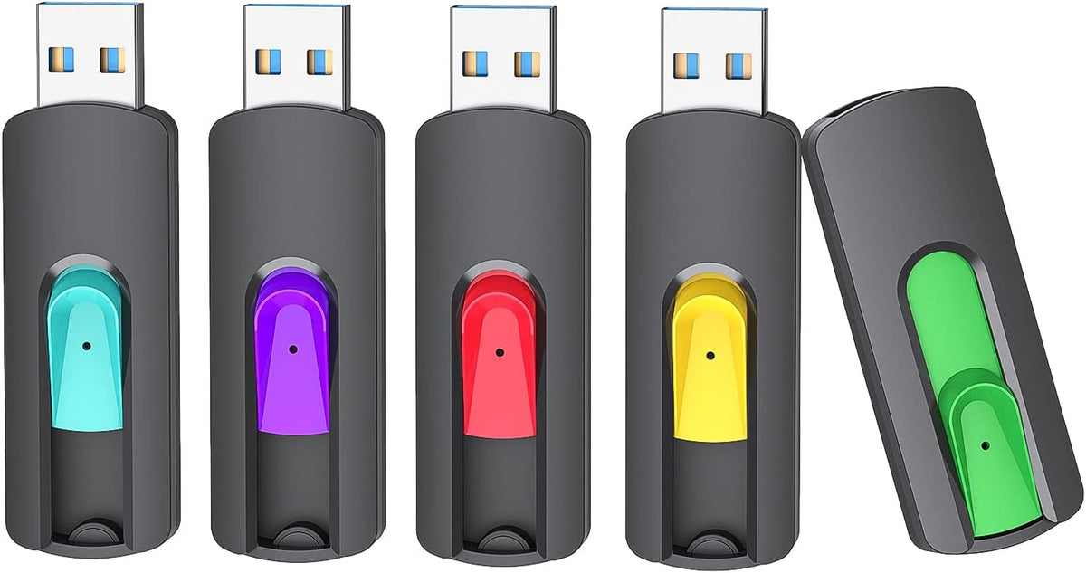 Aiibe 64GB USB 3.0 Flash Drives 5 Pack 64GB Thumb Drive USB Drives High Speed Upgraded 110MB/s USB 3.0 Memory Stick Jump Drives (Cyan, Green, Purple, Red, Yellow)