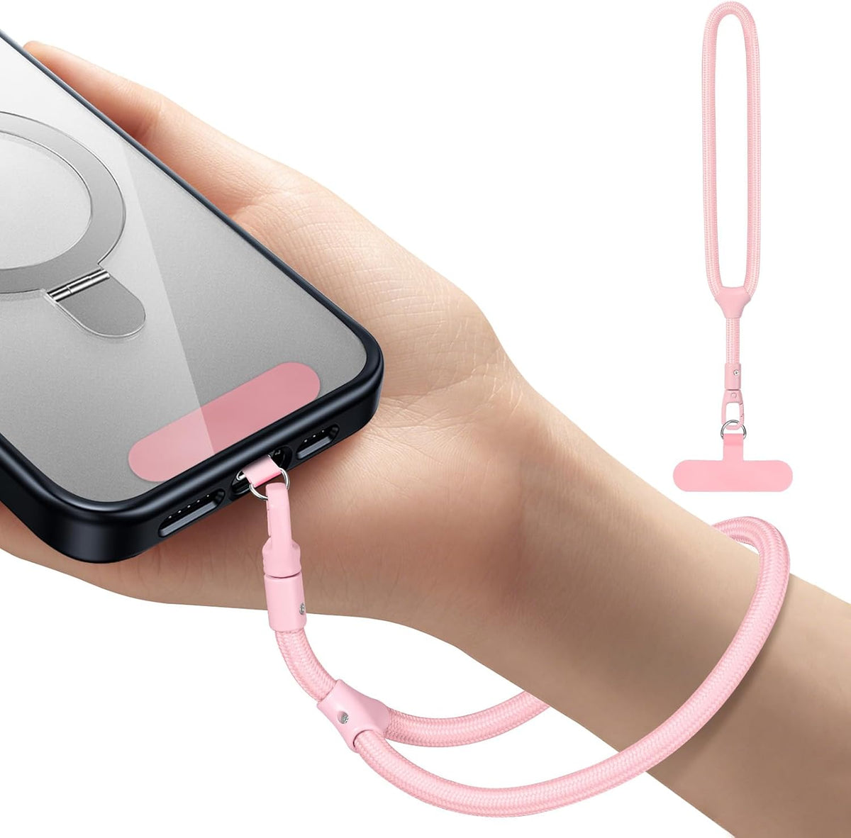 Phone Wrist Strap, Universal Adjustable Hand Wrist Strap Lanyard for iPhone 16 and Most Smartphones, Multifunctional Patch Lanyard with Phone Tether Tab for Women and Men, Pink