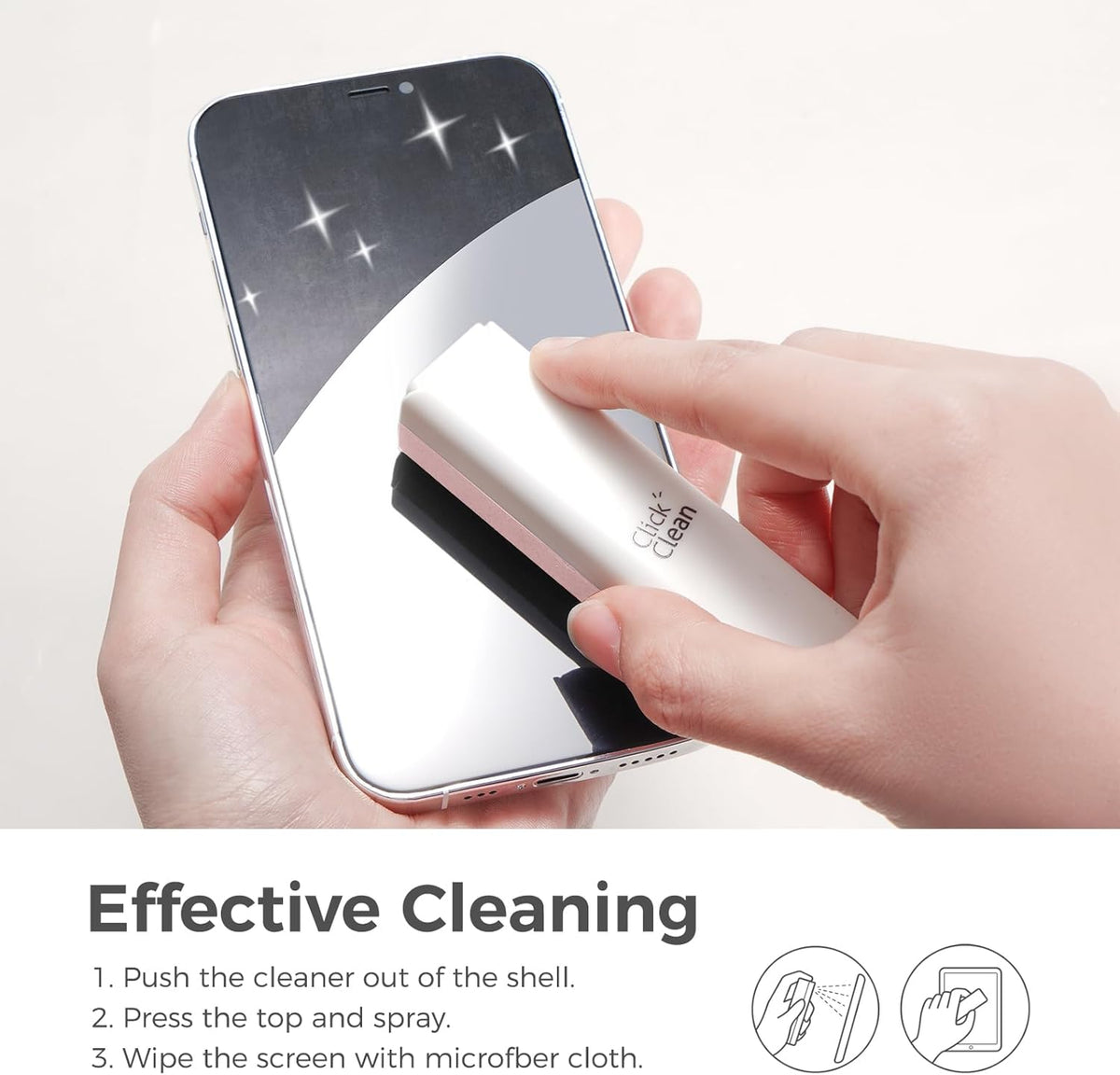 CLICK CLEAN Screen Cleaner, Fingerprint Proof Screen Cleaner Spray, All-in-One Cleaner with Microfiber, Shell and Phone Stand for All Phones, Laptop and Tablet Screens (Pink)