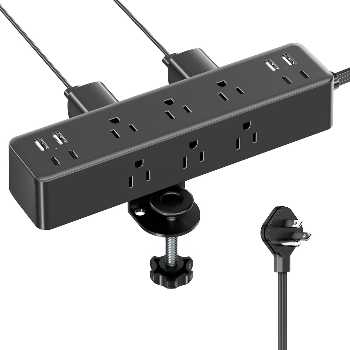 Acozvin 10FT, 24W 9 8 1.7" Flat Plug Desk Clamp Power Strip Total Charging Station, Desk Edge Mount Power Strip AC