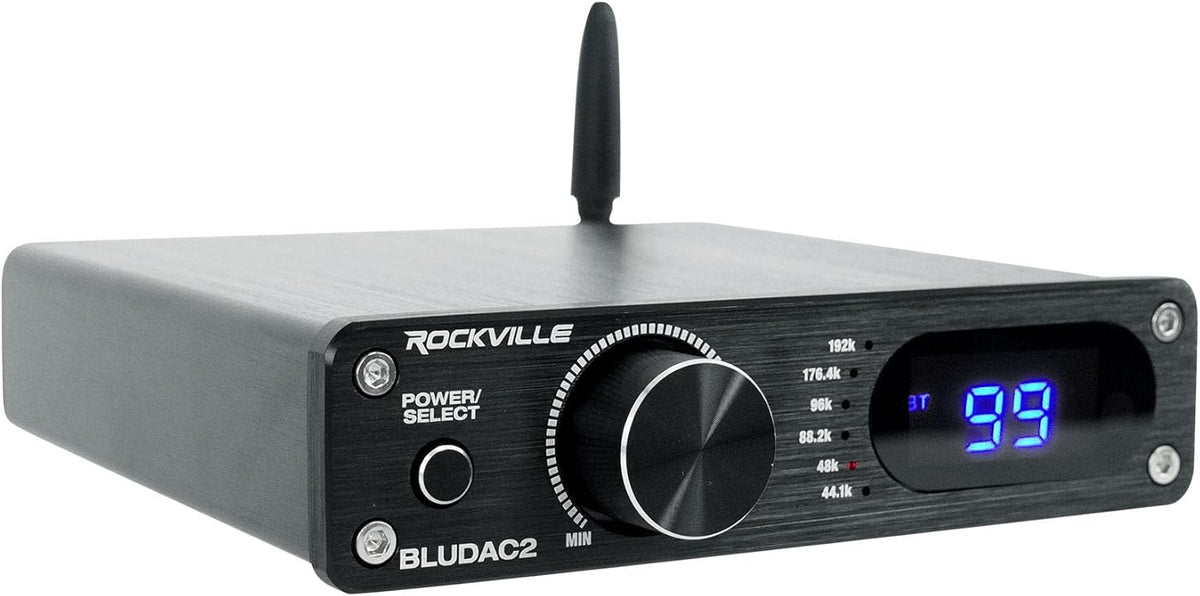 Rockville BLUDAC2B 75W x 2 Hi-Res 192K DAC Amplifier Home Bluetooth Receiver, Optical/Sub Out, USB-C, Class-D for Home Audio