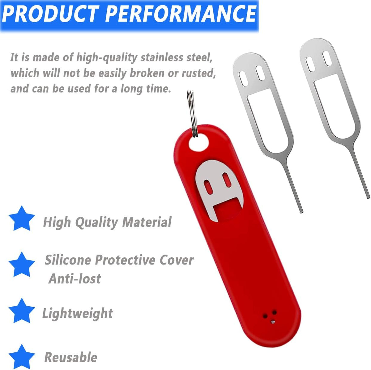 6 Pack SIM Card Removal Tool, Sim Card Tray Opening Tool Eject Pins Needle Opener Ejector Compatible with All iPhone Apple iPad HTC Samsung Galaxy Cell Phone Smartphone Watchchain Link Remover, Red