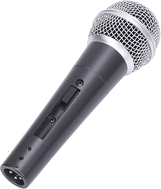 Wired Dynamic Microphone Cardioid Moving Coil Handheld Microphone Set with Shock Absorber for Active Speakers Mixers Amplifiers Low Latency Plug and Play Mic (Black)