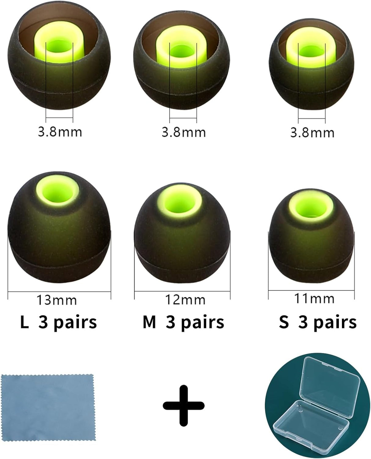Earbud Tips Ear Bud Tips Soft Anti Slip Washable and Reusable Silicone Replacement Earbud Tips Fit Most in-Ear Earbuds(Inner Hole 3.8mm -5.1mm) 18pcs S M L