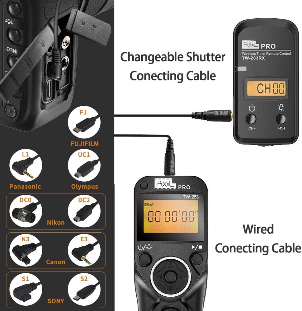 Pixel TW-283 N3 Wireless Shutter Remote Control Tiner Remote Shutter Release for Canon Eos 5D Mark IV 5D 6D 7D Mark 1DX MARKII R5 R6 50D 40D 30D 20D 10D D60 D30 D2000 EOS-1V EOS-3
