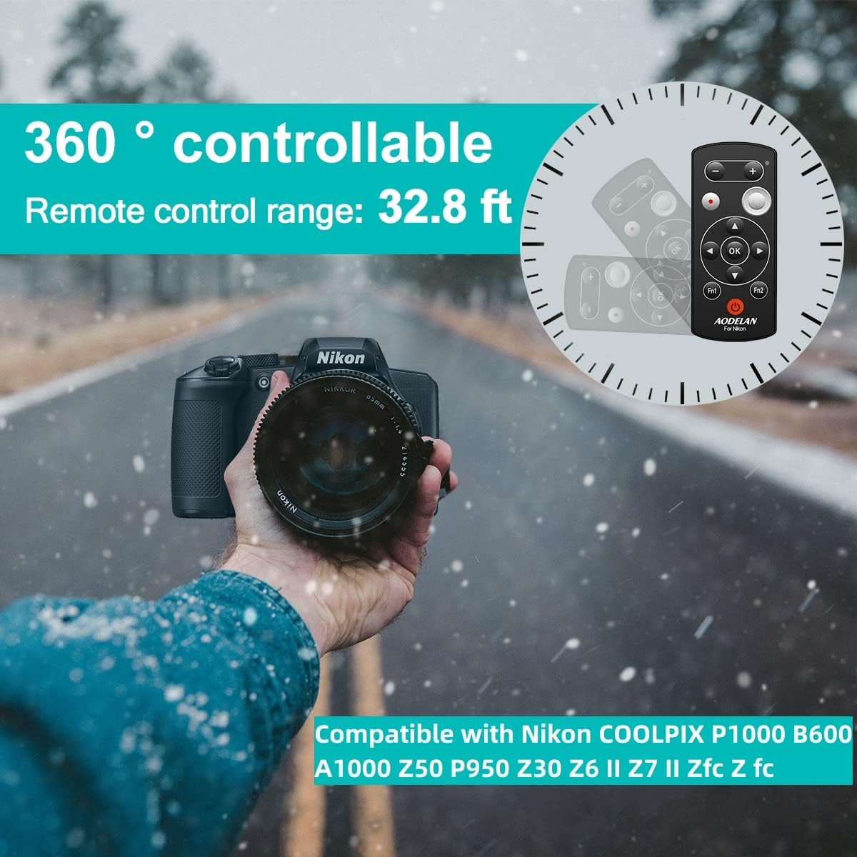 AODELAN Wireless Camera Remote Control Remote Shutter Release for Nikon Zfc, Z50, P1000, B600, A1000, P950; Replaces Nikon ML-L7