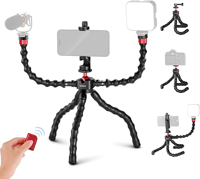 NEEWER T91 Flexible Tripod for iPhone Mini Cellphone Tripod Stand for Vlog, Magic Arms/Shutter/Phone Clamp/Action Camera Mount Compatible with GoPro