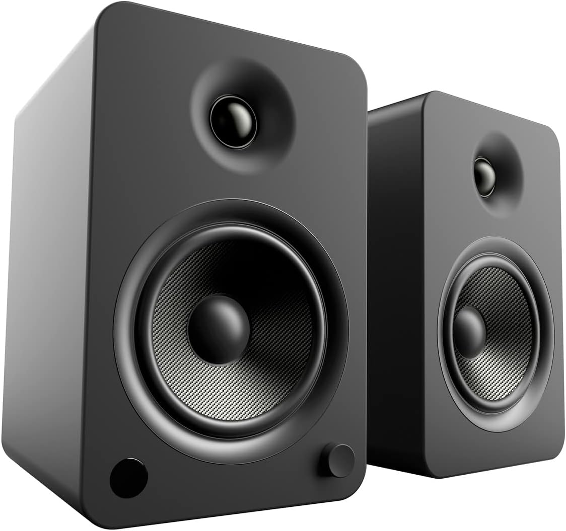 Kanto YU6 Powered Bookshelf Speakers with Bluetooth (Matte Black) with SP9 Desktop Stands (Black)