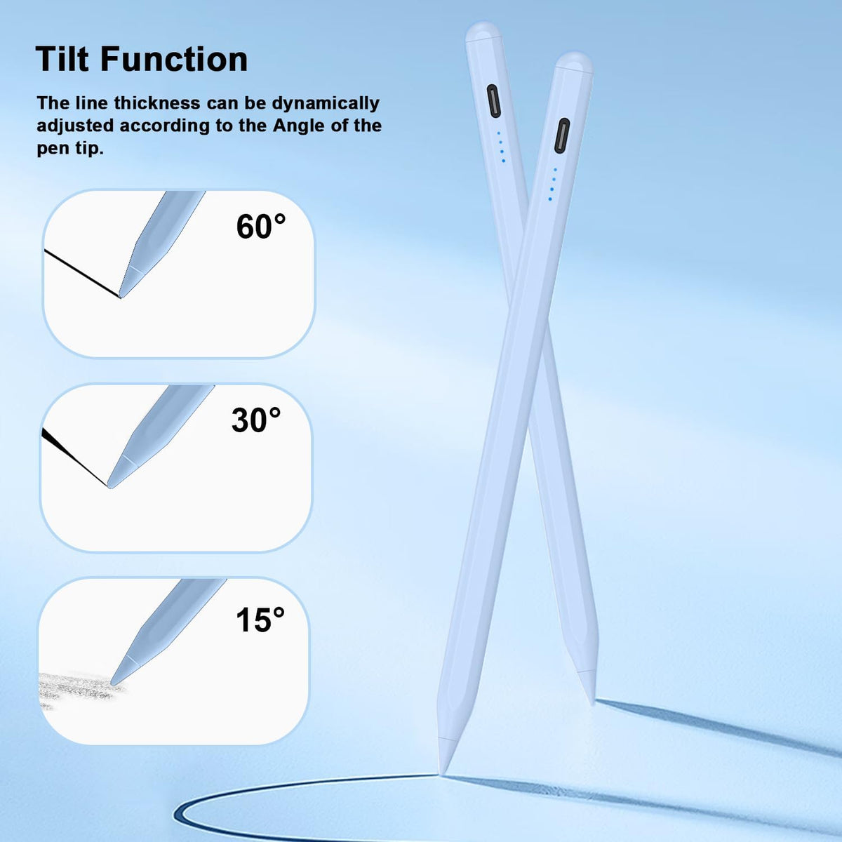 Stylus Pen for iPad 9th&10th - Type-c Charging Pencil for ipad Palm Rejection Active Pen Compatible with (2018-2025) Apple iPad 6/7/8/9/10/11(A16), Air 3/4/5/M2/M3, Mini 5/6, Pro 11"/12.9"/M4（Blue）