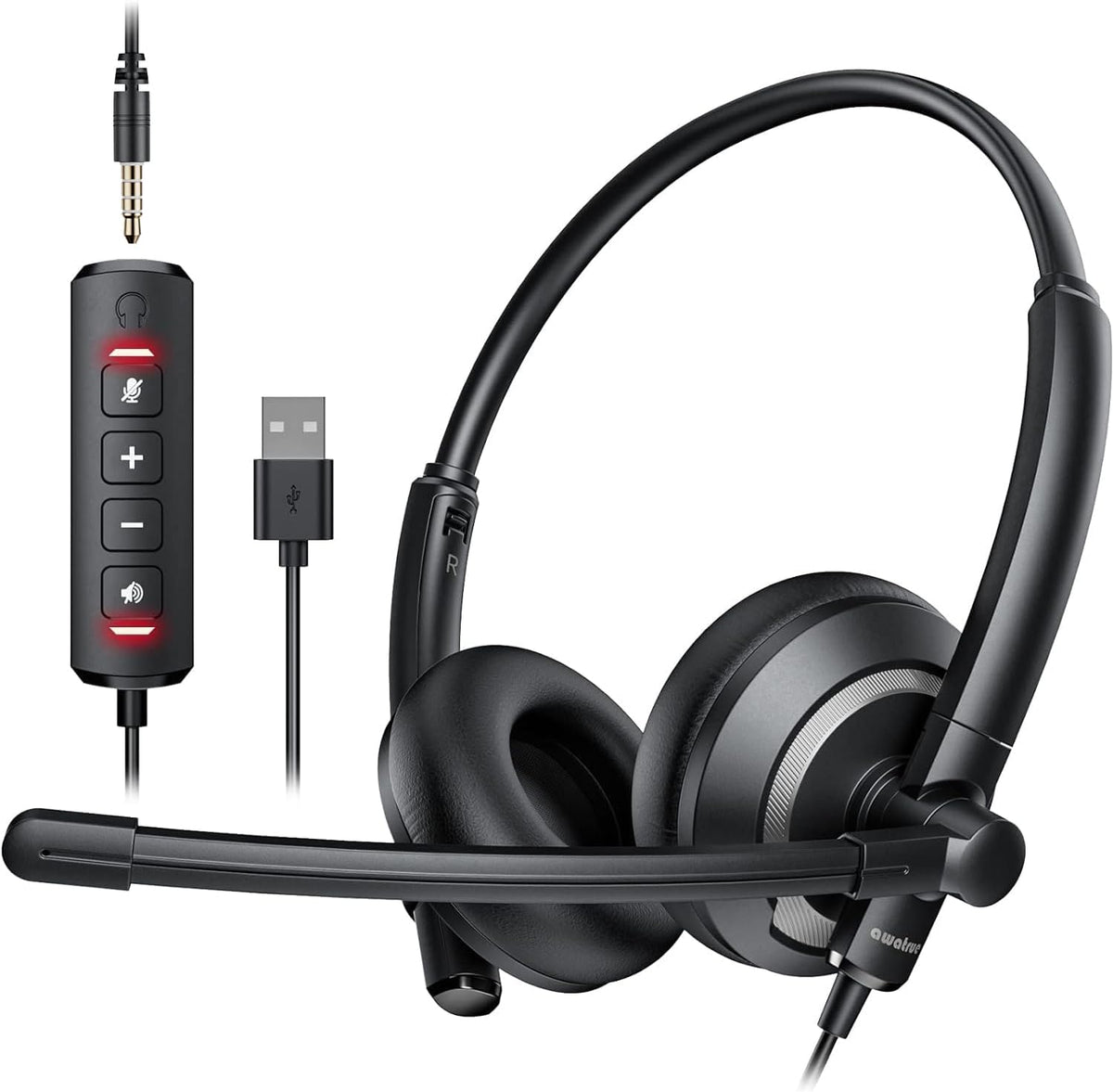 Computer USB Headset with Microphone for PC - Headphones with Noise Cancelling Microphone On Ear Wired Headset Mic Mute for WFH Call Center Office Online Class Skype Zoom