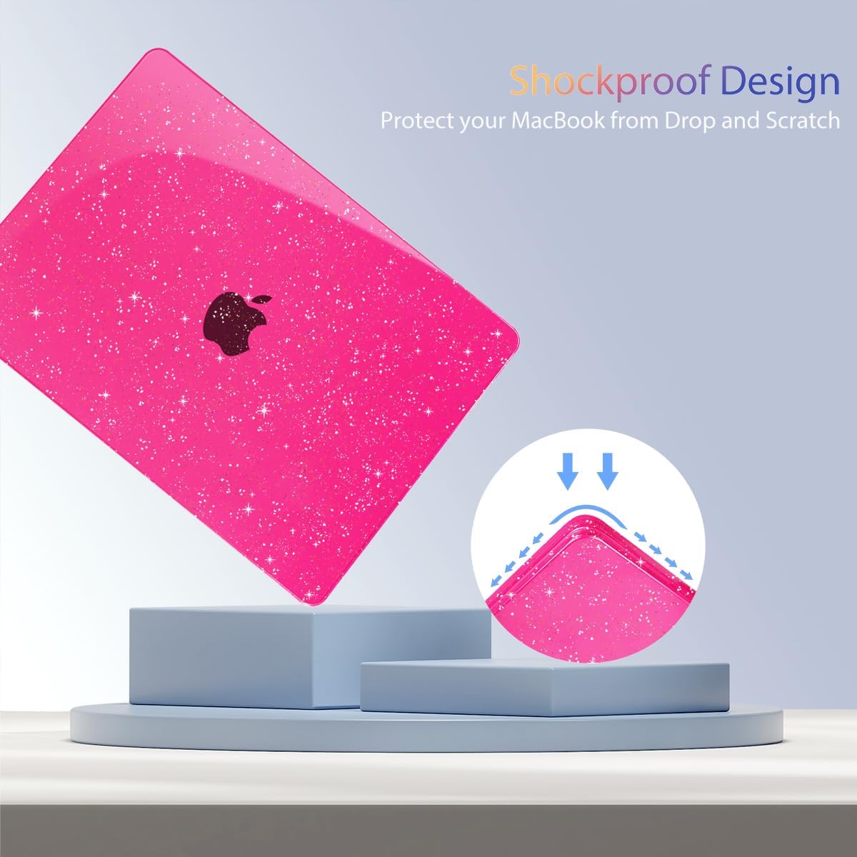 Teryeefi Compatible with MacBook Air 15 inch Case M4 M3 M2 Chip 2025 2024 2023 Release A3241 A3114 A2941 Model with Keyboard Cover + Type C Adapter for Air 15.3 Sparkly Case, Glitter Rose Pink
