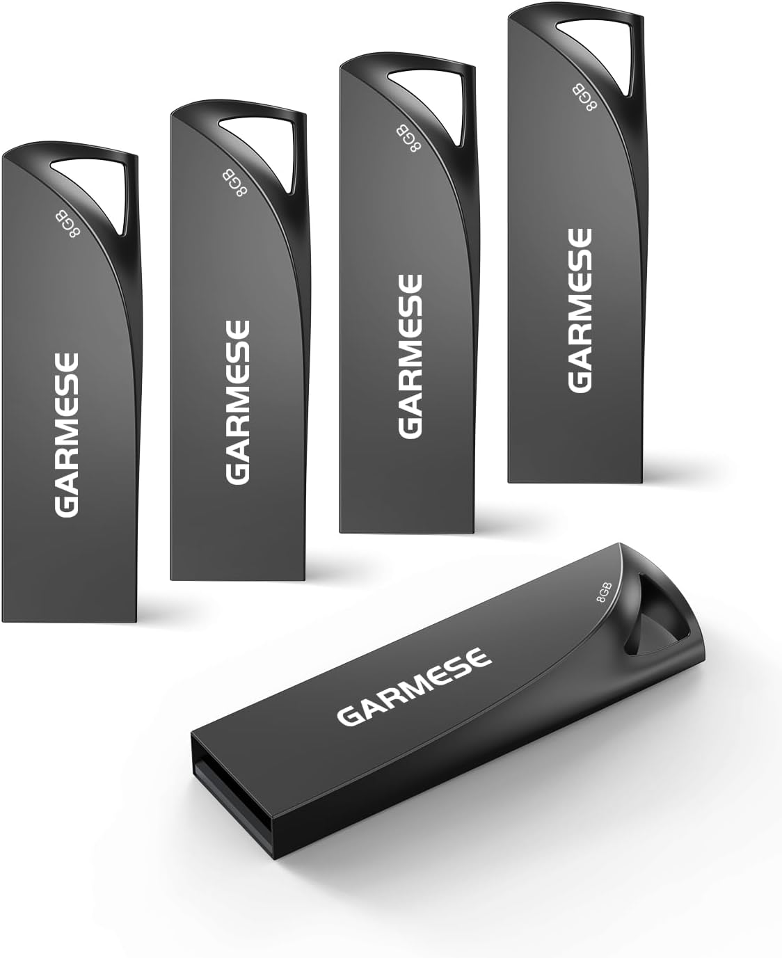8GB USB Flash Drive, 5 Pack Waterproof Metal USB Memory Stick Slim USB 2.0 Flash Drive, Portable Thumb Drive Pen Drive with Keychain Hole, Stylish Jump Drive for Computer/Car/Smart TV (Black)