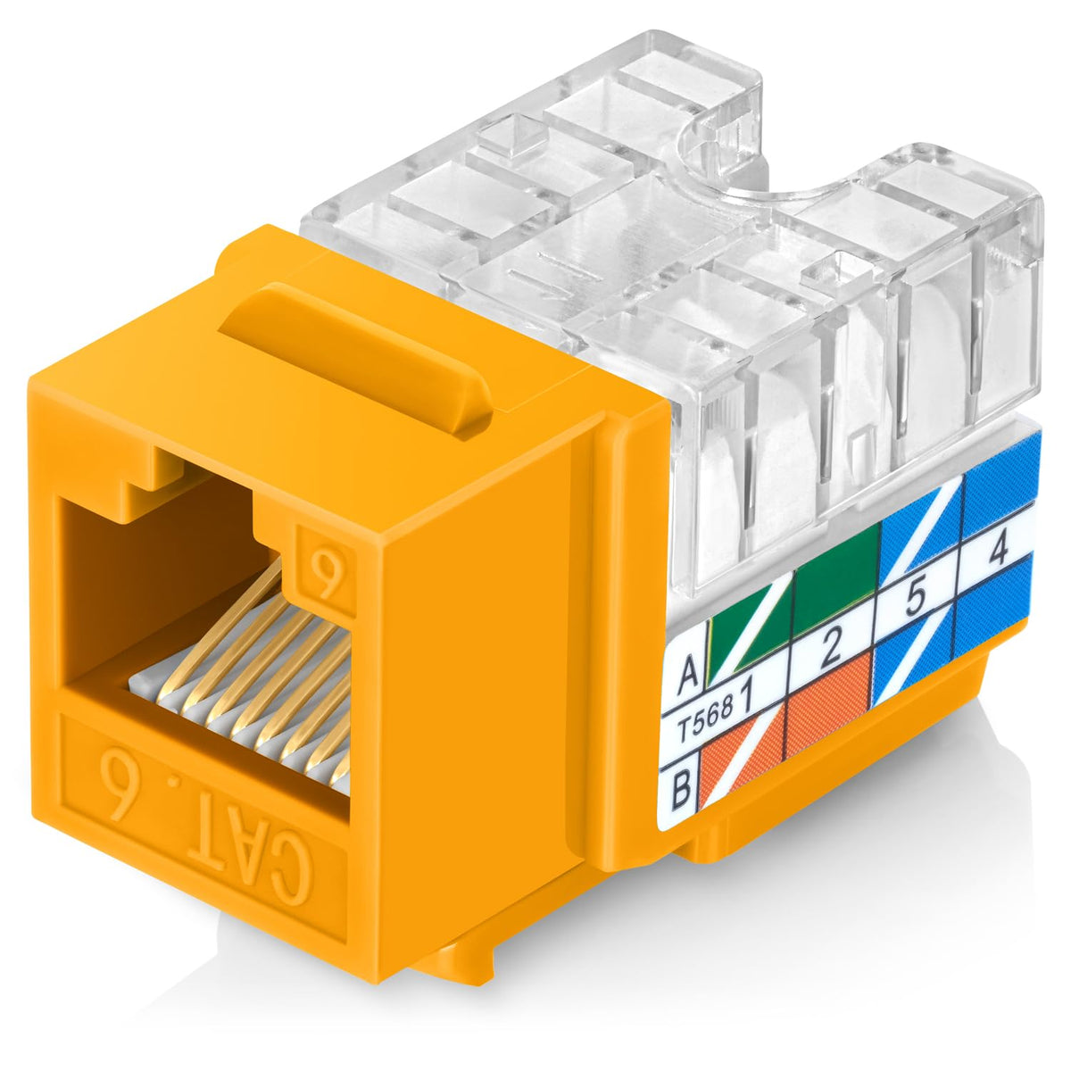 Everest 90° Angled RJ45 Cat6 Keystone Jacks 20-Pack in Yellow - Slim Profile Female RJ45 Connectors - Cat 6 Keystone Jack - Compatible with 90° Angled Speed Termination Tool - easyJACK (B094WB91H3)