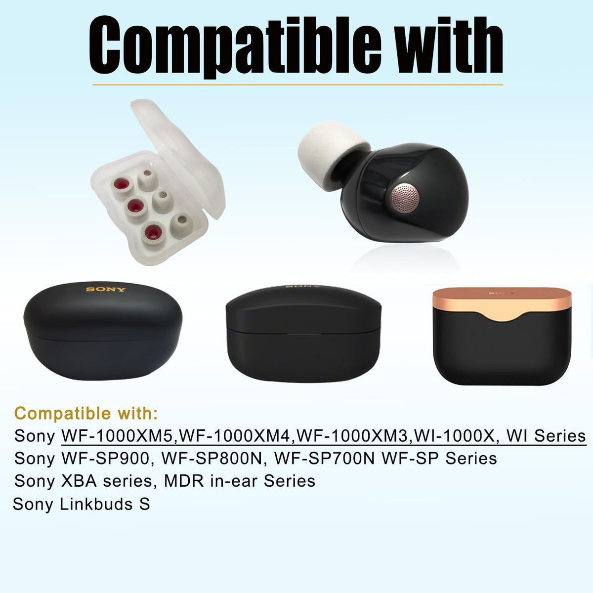 Memory Foam Earbuds Tips for Sony WF-1000XM5, 3 Pairs Extra Small, Gray